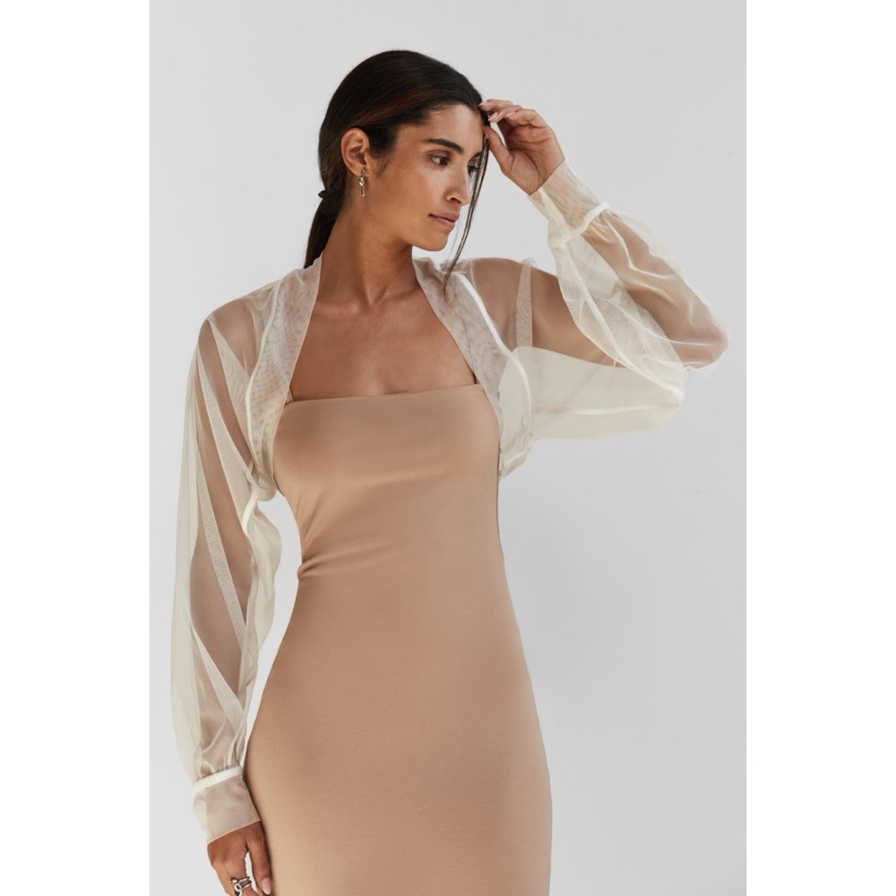 Marcella NYC Olympia Mesh Bolero in Off White, size S